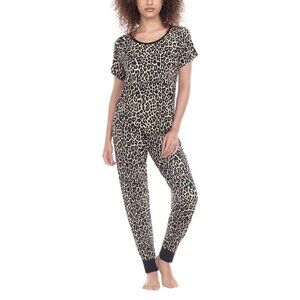 Honeydew Intimates Leopard Print Short Sleeve Pajama Set in Black and Tan